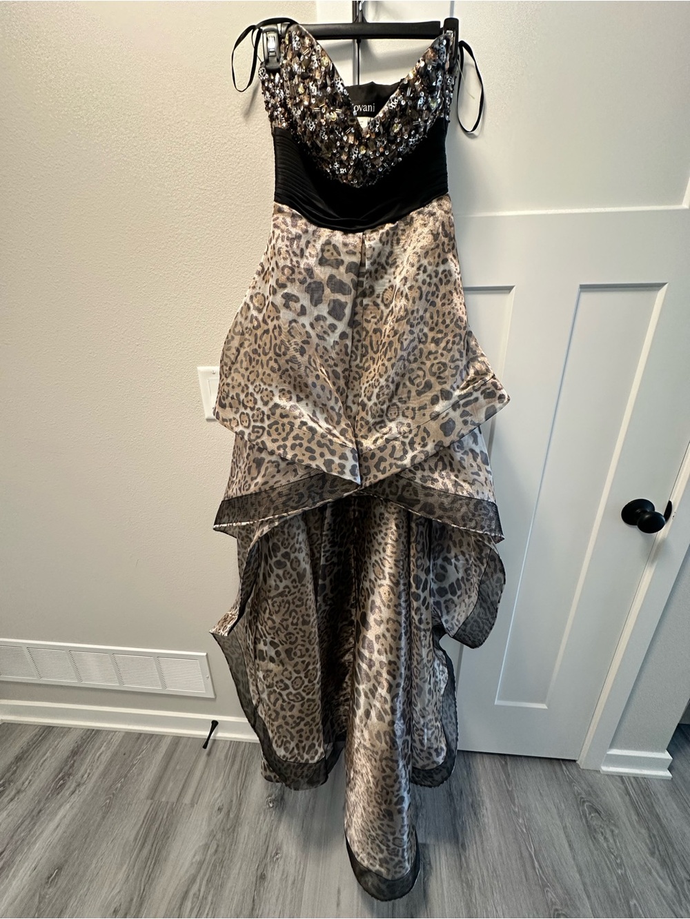 Jovani RN 81120 discontinued high-low strapless beaded bodice animal print 4